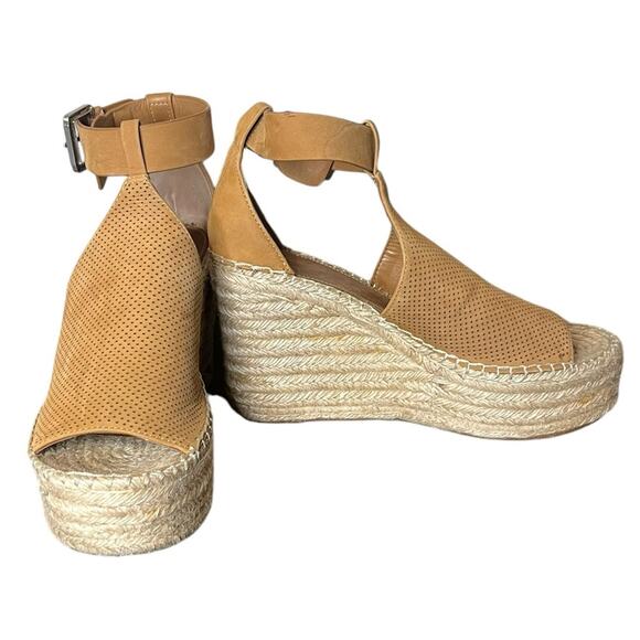 Marc Fisher Annie Camel Leather Platform Espadrille Wedge Sandal Women’s Sz 8.5 - Picture 3 of 10